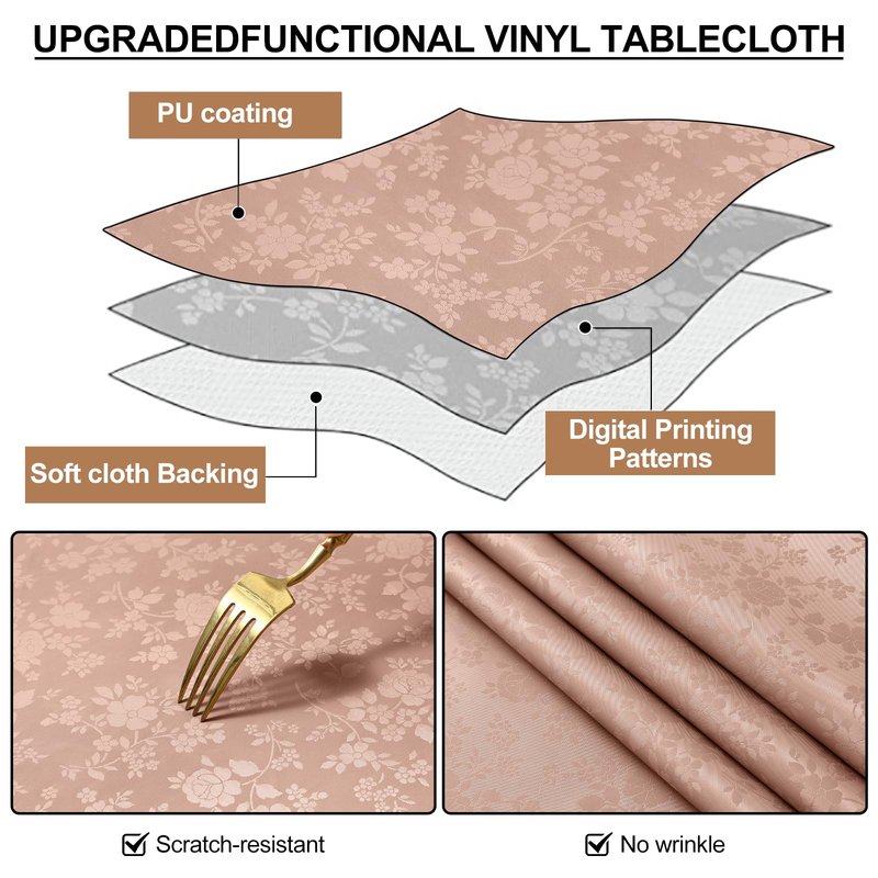 Smiry Rectangle Table Cloth, Waterproof Heavy Duty Vinyl Tablecloths, Wipeable Washable Table Cover for Kitchen and Dining Room (Tan, 52" X 70")
