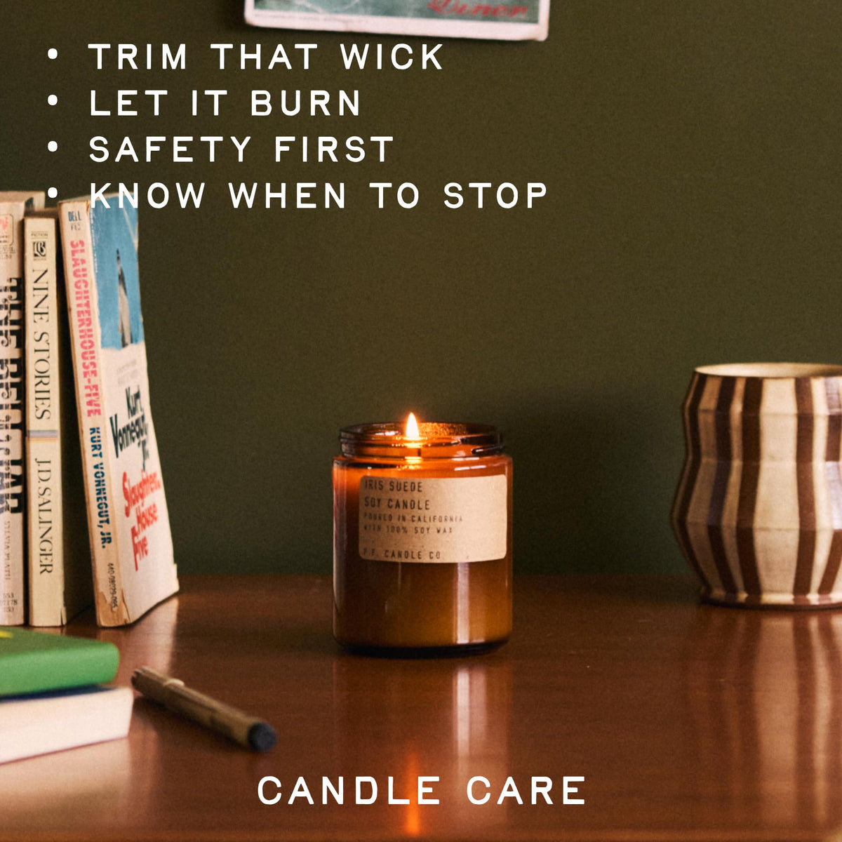 P.F. Candle Co. Seasonal Fall Autumn Scented Soy Wax Candle - (7.2 oz) 40-50 Hour Burn Time, Amber Glass Jar, Made in The U.S.A. (Spruce)