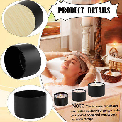 Swakuta 30 Pack Candle Tins for Candle Jars Making Black Metal Empty Candles Container with Wood-Grain Lids Bulk 4 8 oz Gift DIY Storage Supplies