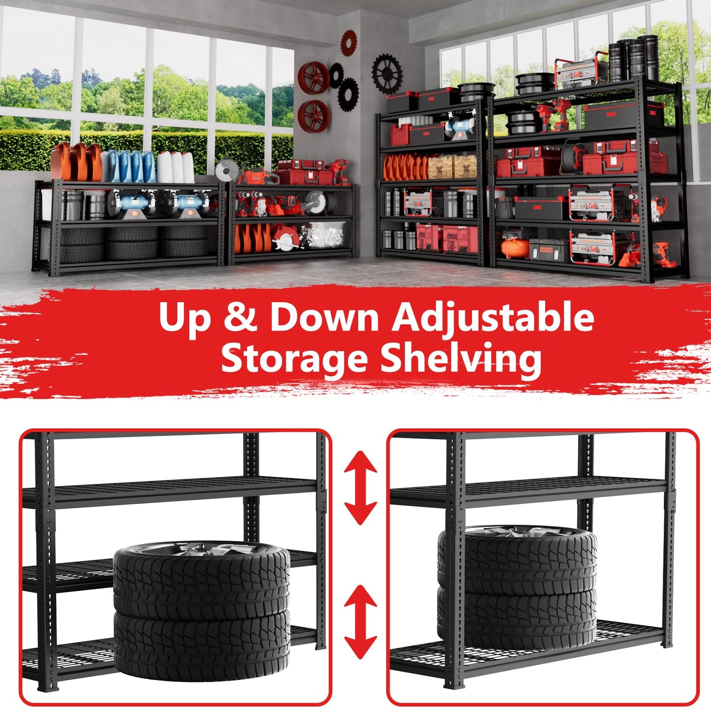 Storage Shelves, Garage Shelving Heavy Duty 2500 LBS Capacity, 40"L x 18"W x 72"H Adjustable Metal Shelving Organizer Wire Rack, 5 Tier Utility Shelf Unit for Pantry Closet Warehouse Organization