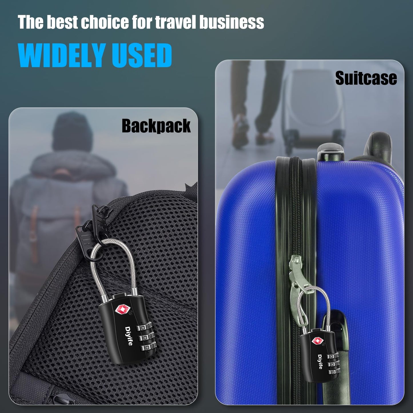TSA Luggage Locks, [ Zinc Alloy Version][2 Pcs] Diyife TSA Approved Luggage Lock 3-Digit Re-settable Combination Lock, Code Lock for Travel Suitcase Luggage Bag Lockers (Black)