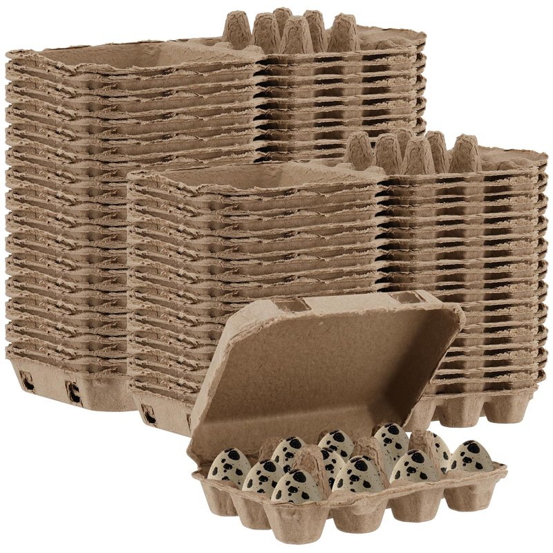 JEUIHAU 50 PCS Quail Egg Pulp Cartons Bulkj, 3 x 4 Square Paper Pulp Dozen Quail Eggs Cartons Cheap Bulk, Egg Holder for 12 Count Quail Egg, Home, Farmhouse