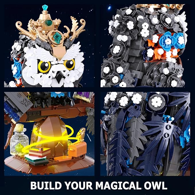Ideas Magic Owl Flower Animal Building SetCollectible Bird Model Compatible with Lego for Adults Creative Gifts for Adults or Teens Kids 14+ (1288 Pcs)