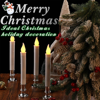 Baquler 8 Pcs Christmas LED Window Candles with Sensor Dusk to Dawn Light Sensor 9.37 Inches Cordless Flameless Battery Taper Candles with Flickering Amber Flame for Xmas Home Decor(Silver)
