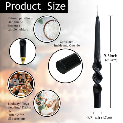 Black Taper Candles Tall Halloween Candlesticks Dripless Spiral Taper Candles Twisted Candlesticks Funky Candle Sticks Unscented Candle for Halloween Dinner Decor Praty Housewarming