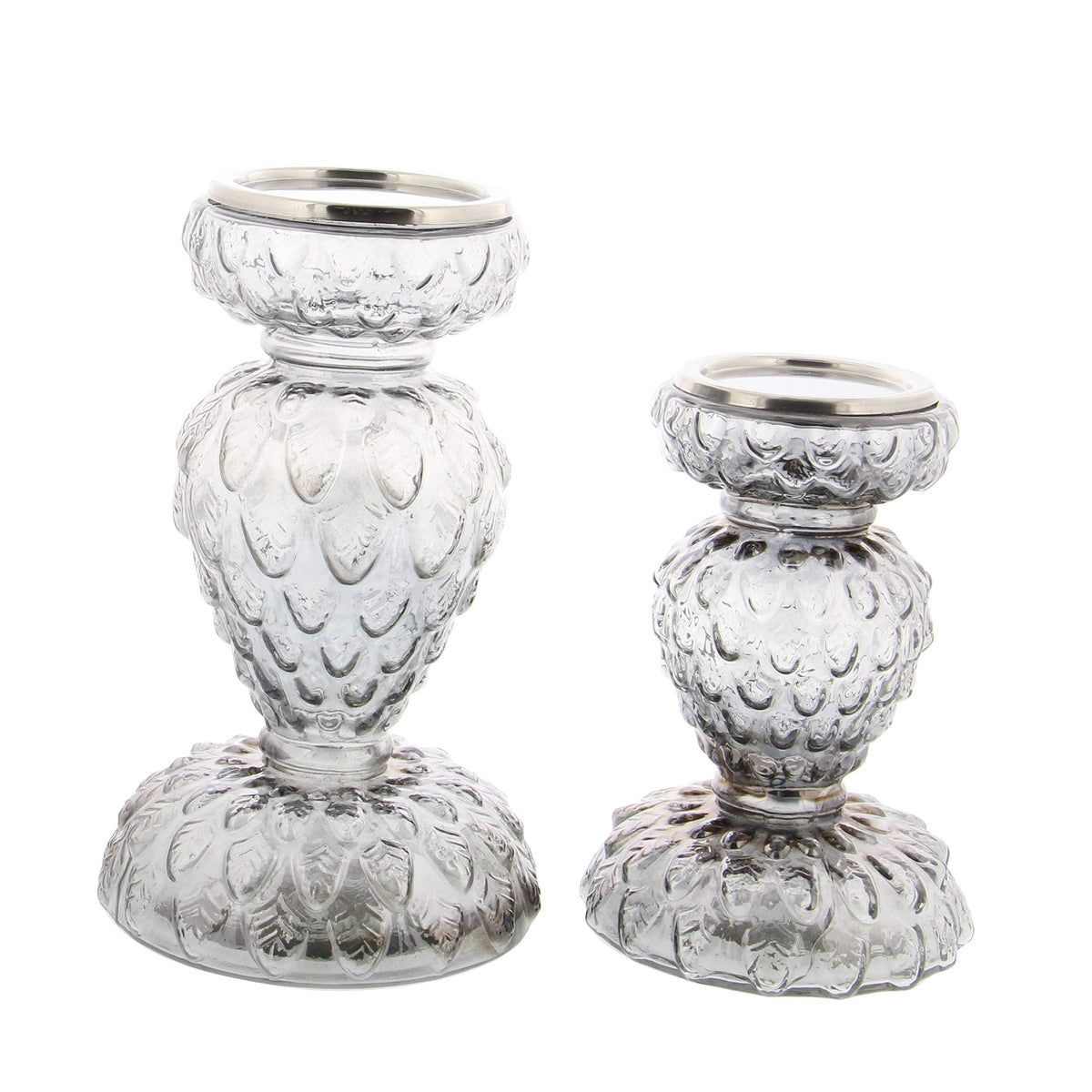 Deco 79 24676 Set of 2 Lattice-Patterned Glass Candle Holders Candle Holder,Clear