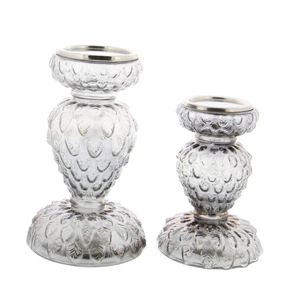 Deco 79 24676 Set of 2 Lattice-Patterned Glass Candle Holders Candle Holder,Clear