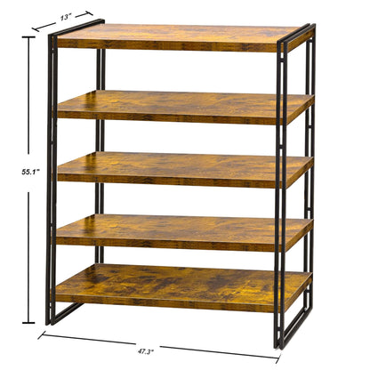 HIBOAT 47" 5-Tier Bookshelf Rustic Wood and Metal Industrial Bookshelf for Home Office, Bedroom, Kitchen, Bathroom (Rustic Brown, 5-Tier)