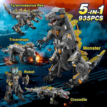 Dinasour Toys for Kids Building Set 935 PCS App &amp Remote Control Robotics Kit 5-in-1 Tyrannosaurus/Triceratop/Crocodile/Robot/Monster STEM Toys for Boys Girls Age 6 7 8 9 10 11 12+ Year Old