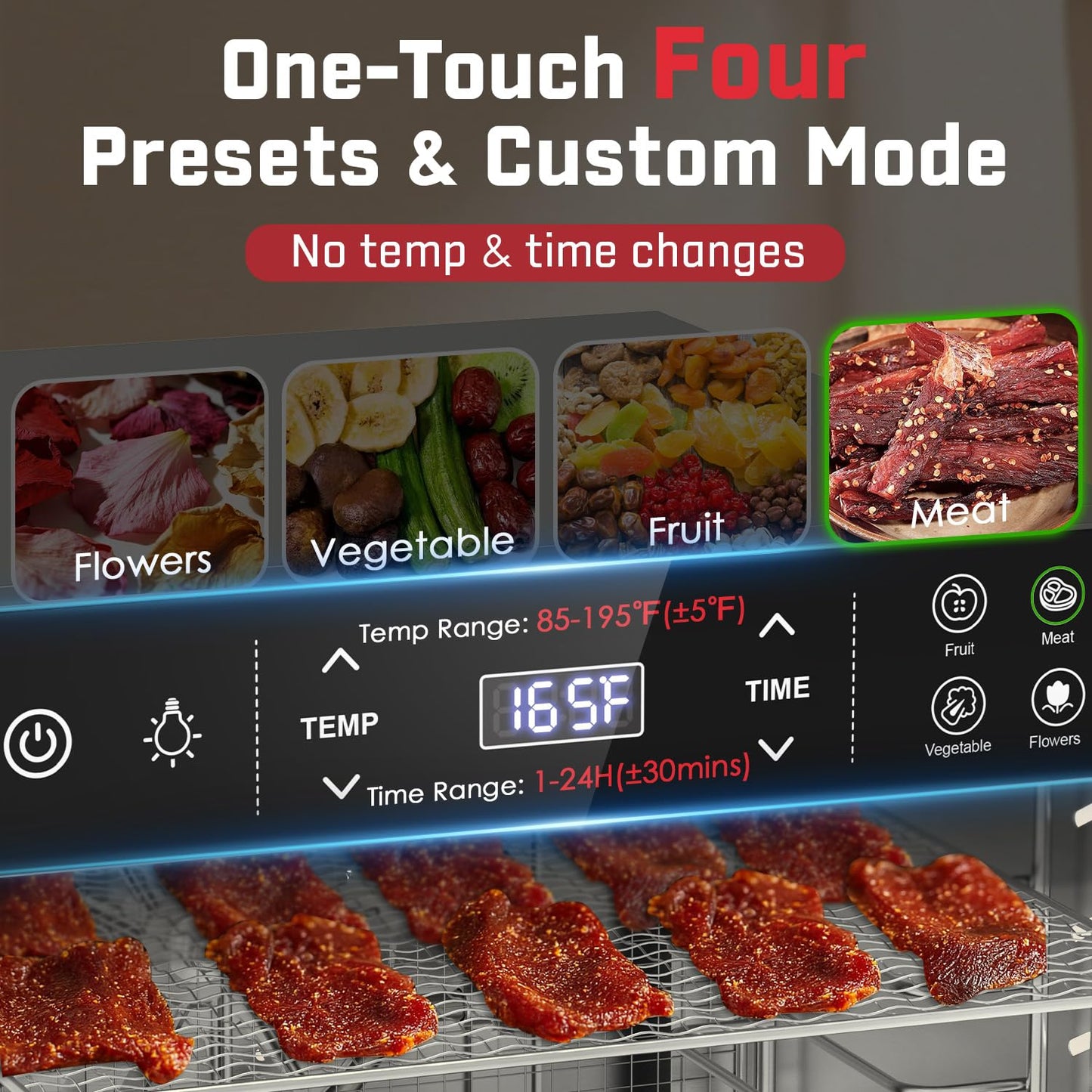 HOPERAN Food Dehydrator Stainless Steel - 800W Electric Dehydrator Machine with 4 Presets, Adjustable Timer, Temperature Control, Digital Food Dryer for Herb, Dog Treats,Meats & Veggies (16 Trays)