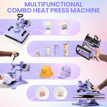 AKEYDIY Upgraded Heat Press Machine 8 in 1 Combo,Digital Multifunction Shirt Press Machine for T Shirts12 X15 Sublimation Machine 360-Degree Swing Away Dual-Tube Heating for DIY T-Shirts Cap & Mugs