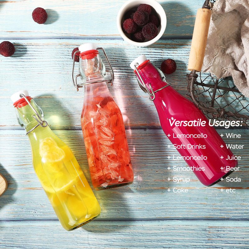 6 Pack 8.5oz Flip Top Glass Bottles,8.5oz swing top glass bottles with airtight lids for Home Brewing,2nd Fermentation,Kombucha,Kefir,Vanilla Extract,Juice,Tea,Beverages,Soda,Oils,Vinegar,Limoncello