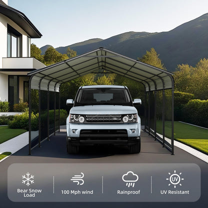 ANTSKU 12x20 Ft Metal Carport, Heavy Duty Car Port with Galvanized Steel Roof and Enhanced Base, Outdoor Car Garage, Large Carport Canopy, Steel Car Shelter for Car, Boats and Truck, Dark Gray
