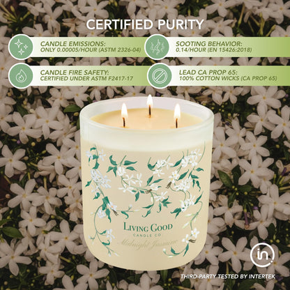 Midnight Jasmine Beeswax Candle - Nostalgic Soft Jasmine with Pink Pepper & Vanilla - Subtle & Refreshing - 90+ Hours of Clean & Non-Toxic Burn - Hand-Drawn Jar - Perfect Unique Gift - 15 OZ