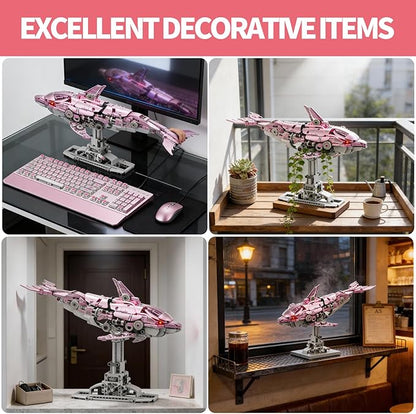 Mechanical Pink Dolphin Building Blocks Set Hand-Operated Motion Detailed Gear Design Display &amp Play Model Futuristic Ocean Animal Model