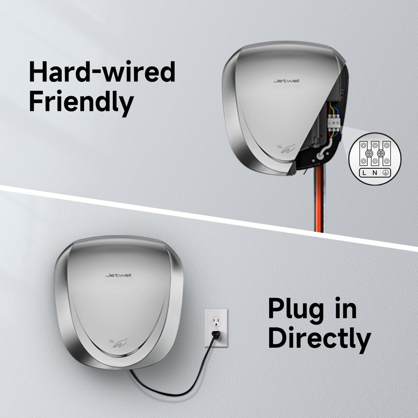 JETWELL 2Pack UL Approved Power Commercial Hand Dryer, HEPA Filter High Speed Automatic Warm Wind Stainless Steel Cover AC110V-130V