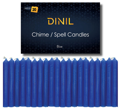 Dinil – Set of 20 Blue Spell & Chime Candles – Premium Mini Taper Candles for Rituals, Prayer, Birthdays, Meditation, Altar, Spells, Chime Candles - 4 Inch Tall, Unscented (Blue)