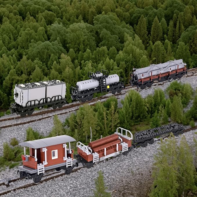 6IN1 City Freight Train Car Building Set DIY Toys for Teens and Adults Compatible with Lego 630 Building Accessory (Container)