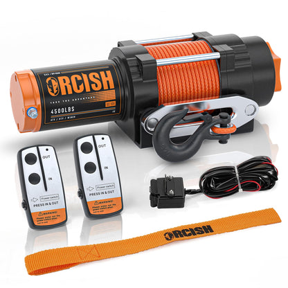 ORCISH 4500 lb 12V DC Waterproof Electric Winch, ATV/UTV Winch Kit for Towing, 1/4"×50' Synthetic Rope with Both Wireless Handheld Remote and Corded Control Recovery, Easy Assembly Winches