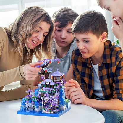 Cherry Blossom Tree House Micro Building Blocks SetPeach Blossom Pond Flowers Bricks Architecture Kit with LED Light Gifts for Adults and Kids（2500+Pieces）