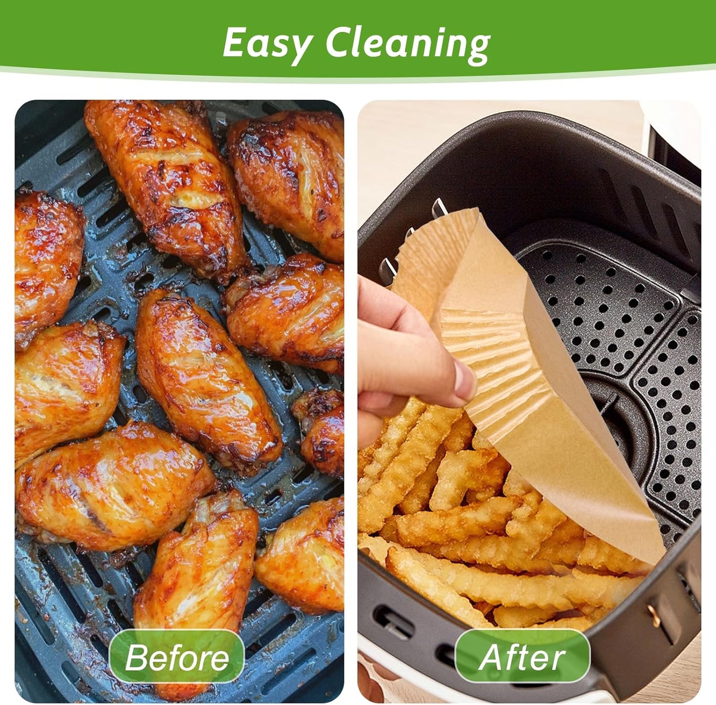 Skiennix 360 Pcs Heavy-Duty Air Fryer Paper Liners - Non-Stick & Leak-Proof 8” Square Parchment