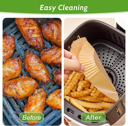 Skiennix 360 Pcs Heavy-Duty Air Fryer Paper Liners - Non-Stick & Leak-Proof 8” Square Parchment