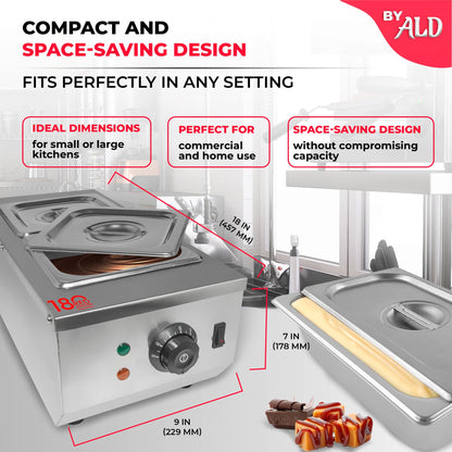 ALDKitchen Chocolate Melting Pot - Commercial Stainless Steel Electric Chocolate Melter, 1 Large Tank + 2 Extra Small Tanks, Adjustable Temp 86-185 °F for Desserts & Candy