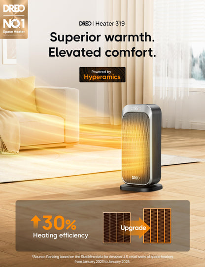 Dreo Quiet Space Heater, 1500W Portable Heaters for Indoor Use with Remote, 70° Oscillation, Fast and Safety Electric PTC Ceramic for Desk Office Bedroom, 12H Timer