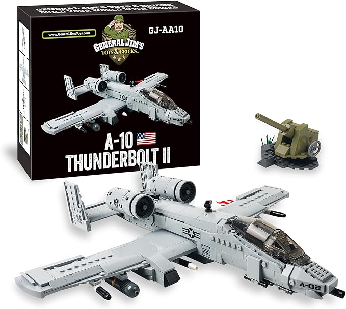 General Jim's A-10 Thunderbolt II Warthog Fighter Jet Building Blocks Set 931 Pieces Cold War Attack Aircraft Model Plane with Opening Cockpit Retractable Landing Gear Artillery Station | GJ-AA10