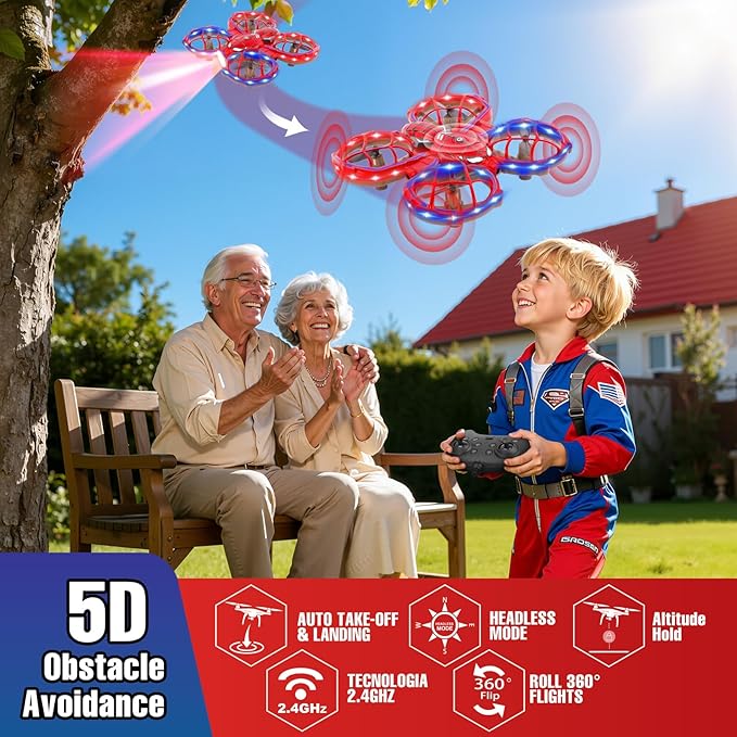 Spider Drones for Kids 8-12: Stunt Drone 5D Obstacle Avoidance RC Quadcopter 3D Flips Auto Hovering LED Lights Indoor Outdoor Remote Control Helicopter for Boys Girls Adults