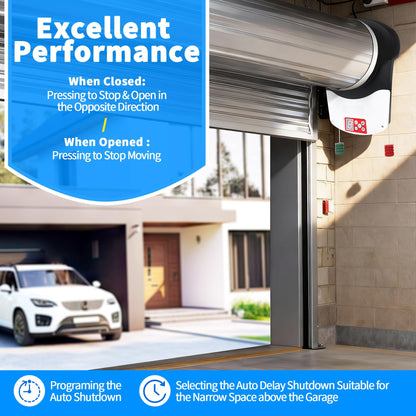 Roll Up Garage Door Opener with Remote,110V 50dB Automatic Rolling Door Opener,800N Side Mount Electric Motor for Garage,Warehouse,Barn,Shop - Easy Installation & Quiet Operation