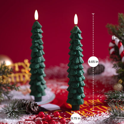 Stmarry 4 PCS Flameless Christmas Tree Candles with Remote Timer, Real Wax Flameless Taper Candles 9.65 Inch, LED Candlesticks with 3D Flickering Flame, Christmas Decor Candles Battery Operated