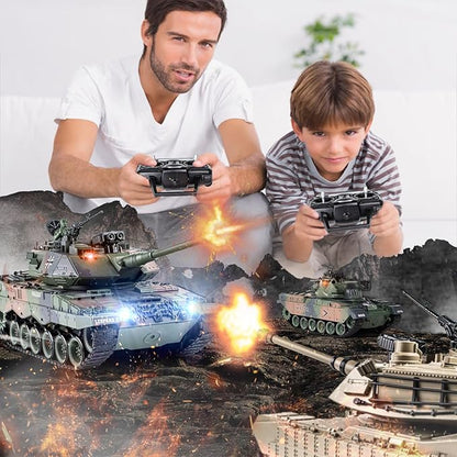 1:18 RC Tank 2.4Ghz German Leopard II Remote Control Tank Model Toys Battle Army Tank 15 Channel with Smoke Light and Sound Military Toy for Adults and Kids That Shoots BBS