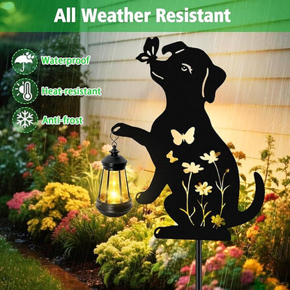 Solar Lights Outdoor Stakes Metal Dog Solar LightsBirthday Gifts for Women Mom Grandma Waterproof Hanging Lantern Garden Ornaments Decor Outside Backyard Yard Art Patio Pathway