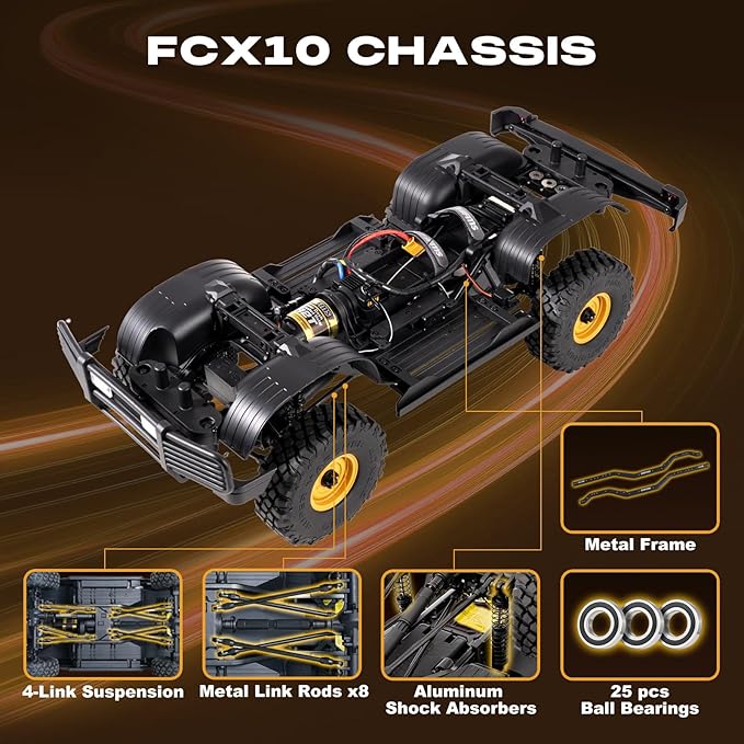 FMS 1/10 FCX10 Land Rover Camel Trophy Edition RC Crawler Hobby RC Rock Crawler with Lighting System 4-Link Suspension for Adults RS (Discovery)