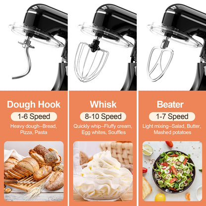 CEBORY 3-IN-1 Electric Stand Mixer, 6.5QT Bowl 660W 10-Speed Kitchen Mixer, Household Food Mixers include Dough Hook, Beater and Whisk, Bread Cake Mixer for Baking and Most Home Cooks, Black