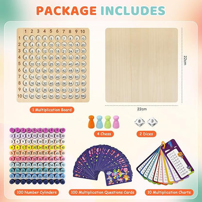 Wooden Montessori Multiplication Board Game: Math Educational Toys Multiplication Table Board Game Montessori Math Manipulatives Toys Toddlers Kids Multiplication Chart Game for Early Education