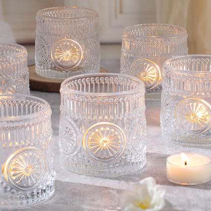 Sunnyfuture 6Pcs Large Votive Candle Holders Clear Glass Tealight Candle Holders for Wedding, Table Centerpiece, Party, Birthday, Home Decor