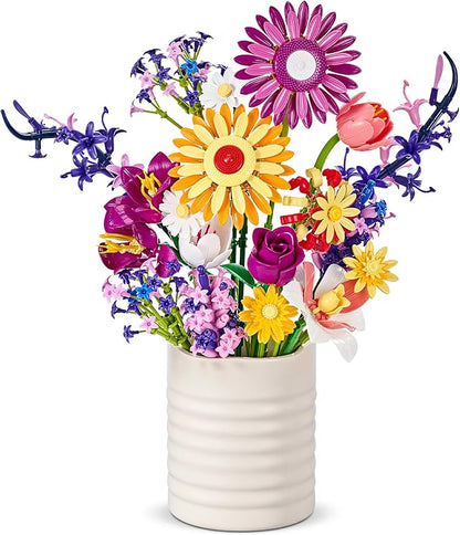 Flowers Bouquet Building Set Gift for Valentine's Day for Her Faker Flower Compatible with Lego Flowers Botanical Collection for Adults Women Girl Wife Home Office Shelf or Room Decor