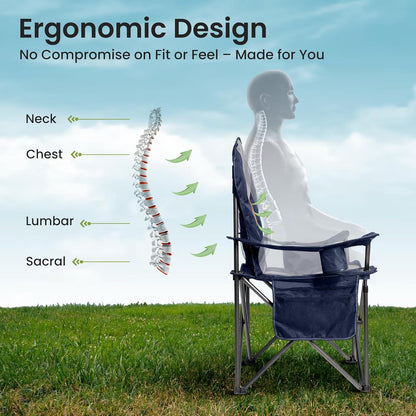 Skiennix Oversized Camping Chair - Heavy Duty Portable Folding Design with Cup Holder & Waterproof Phone Case | Blue & Gray, XL