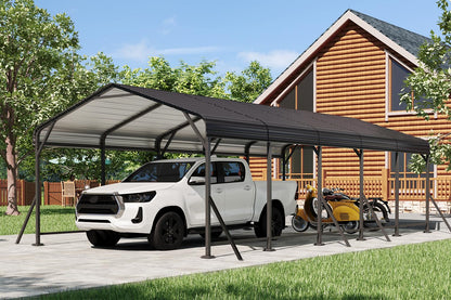 EROMMY13' x 26' Heavy Duty Metal Carport with Galvanized Steel Roof & Base for All-Weather Protection, Outdoor Carport Garage, Versatile for Car, Boat, Tractor, and Party Use, Dark Gray