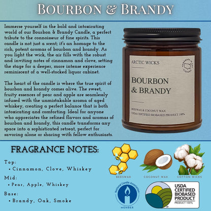 Arctic Wicks Scented Coconut Beeswax Candles | Coconut Beeswax Non Toxic Candle 9oz Amber | Farmhouse Candles Non-Toxic Clean Burn 100% USDA Certified Biobased (Bourbon & Brandy)