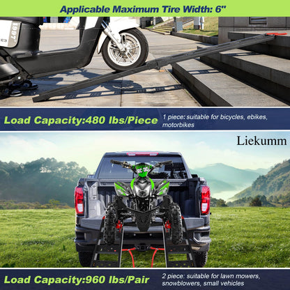 LIEKUMM 83" ATV Ramps 2-Pack, 960 lbs Capacity Folding Loading Ramps for Pickup Trucks, Heavy Duty Truck Ramps for Trailer, Lawn Mower (Black)