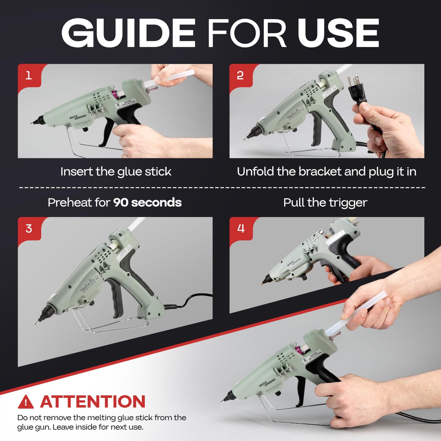 IDL Packaging GG-300 Industrial 300W Full Size Hot Glue Gun for 1/2" Glue Sticks - Super Fast Heating - Heavy-Duty Large Electric Glue Gun for Construction, Carpentry, DIY, or Repairs