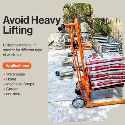 SuperHandy Material Lift Winch Stacker, Pallet Truck Dolly, Lift Table, Fork Lift, 330 Lbs 40" Max Lift w/ 8" Wheels, Swivel Casters [Patented]