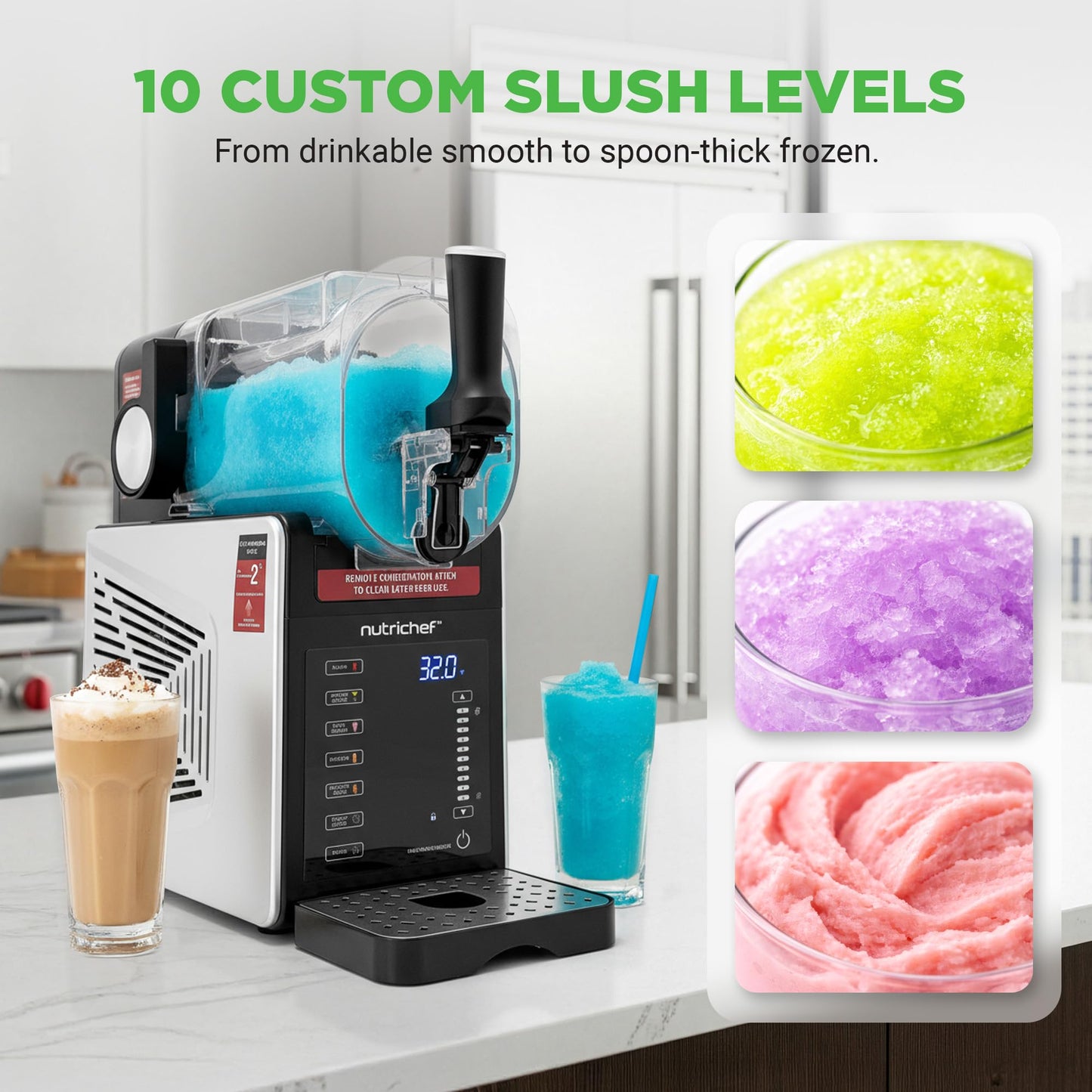NutriChef Slushie Machine for Home | No Ice Needed Slushys 7-in-1 Preset Programs: Self Clean, Milkshakes, Spiked Slush & More | 64 oz, Quiet Operation, One-Touch Start & Includes Recipes | Black