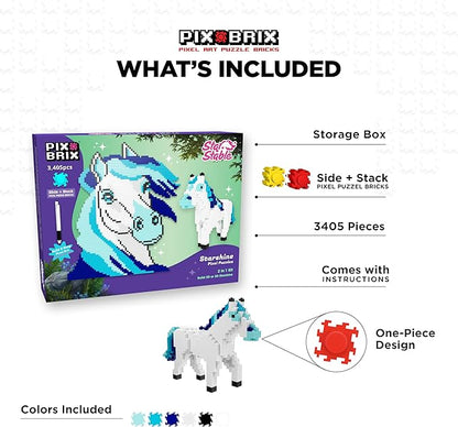 Pix Brix Pixel Art Puzzle Bricks - Star Stable’s Starshine 3405 Pieces - Interlocking Building Bricks Pixelate Your Favorite Horse in 2D or 3D Version - Stem Toys Ages 6 Plus