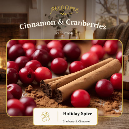 McCall’s Candles | Cinnamon & Cranberries | 26 oz Scented Candle | USA-Poured | Vintage Rustic Jar with Carrying Handle | Cinnamon Spice & Tart Cranberry Fragrance