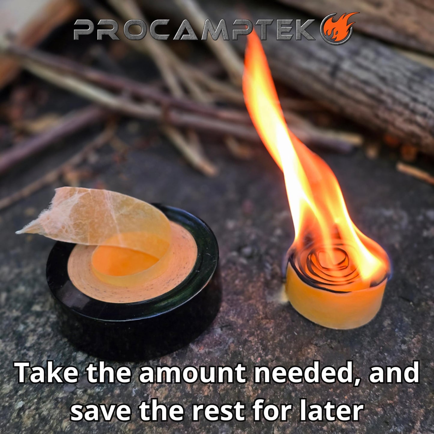 Procamptek Fire Strip Roll 55-feet Weatherproof Waxed Fire Starter Tinder Tape for Emergency, Camping, Survival, Fire pits | Made in North America
