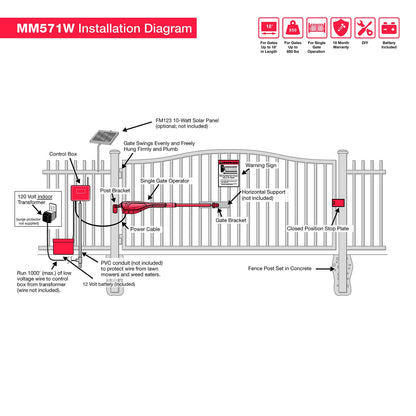 Mighty Mule Gate Opener, Solar and Smart Ready, Heavy Duty Automatic Gate Opener, Gates up to 18ft or 850lb, Single Gate Opener - Estate, MM571W-EST